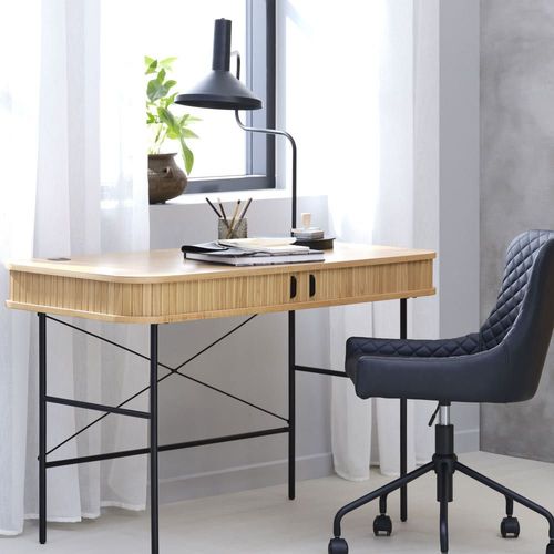 Bureau 2 Portes Angles Arrondis En Bois Et Métal L120cm - Bois Clair