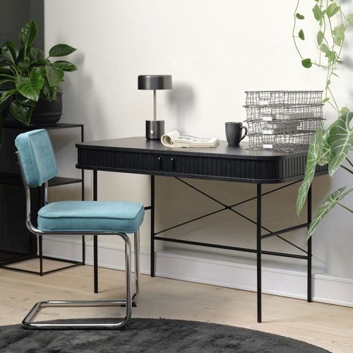Bureau 2 Portes Aux Angles Arrondis En Bois Et Métal L120cm - Noir