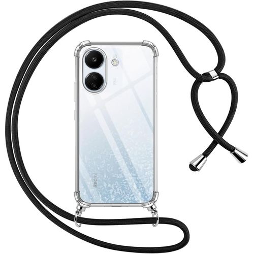 Coque Pour Xiaomi Redmi 13c Avec Cordon, Transparente Silicone Housse Avec Réglable De Collier Anti-Chute Etui Pour Redmi 13c, Ètuis À Bandoulière 6.74"", Noir