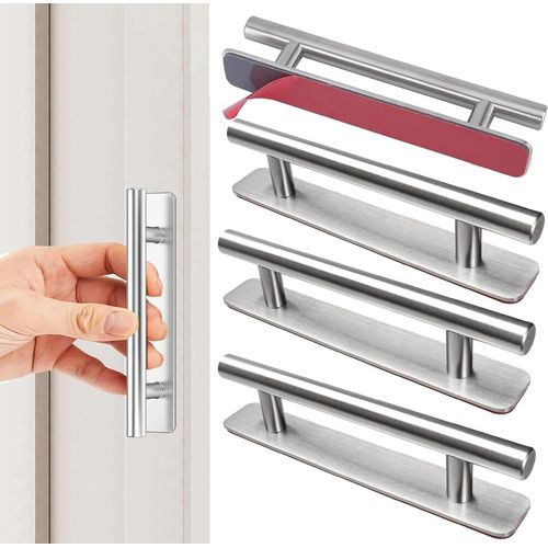 TRAHOO-4 Pcs Poignée de Meuble Autocollante,150mm Poignée Porte Coulissante en Acier Inoxydable sans Perçage,Poignées de Porte Coulissante, Poignées Tiroir pour Meuble Cuisine Armoire Chambre à Couch