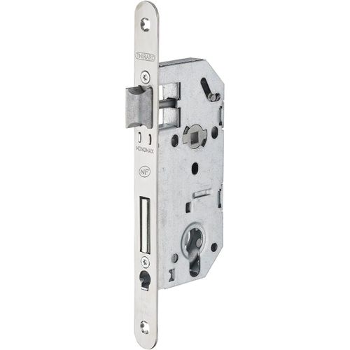 TRAHOO-Boîtier de Serrure MONOMAX NF Axe 40 Version Cylindre - Coffre Galvanisé, Têtière Inox, Sans Gâche - Modèle Encastrable pour Porte d'Entrée - Made in France - Finition Grise -
