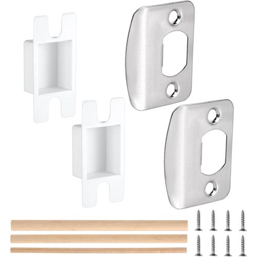 TRAHOO-2 Jeux Gâches de Porte, Standard Restaurateur de Loquet de Porte avec Boîte à Poussière Gâches pour Portes Intérieures Sécurité Plaque de Verrouillage Réparation Kit avec Vis et Chevilles