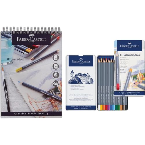 Trahoo-Goldfaber Aqua, Boîte De 12 Crayons Aquarelle, Bloc D'aquarelle, A5, Papier À Spirale, 190 G/M², 15 Feuilles