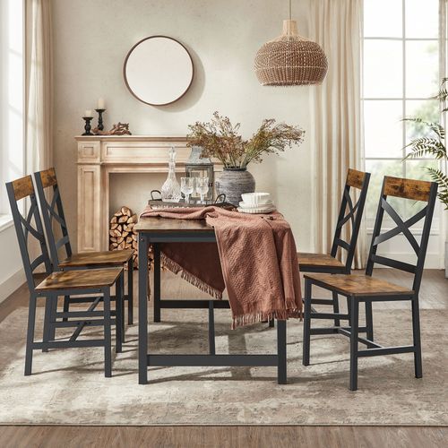 Chaises De Salle À Manger, Lot De 4, Sièges De Cuisine, Cadre En Acier, Ergonomique, Style Industriel, Pour Salon, Cuisine, Marron Rustique Et Noir