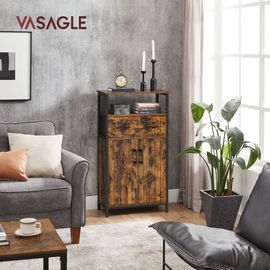 Meuble De Rangement, Buffet, Placard, Avec Tiroir Et Étagère Réglable, Meuble De Salle De Bain, Cadre En Acier, Pour Salon, Cuisine, Style Industriel, Marron Rustique Et Noir Lsc261b01