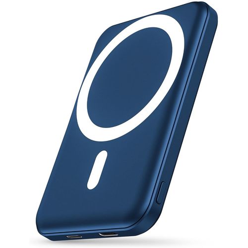 Trahoo-Podoru Batterie Externe Avec Mag-Safe, 5000mah Batterie Externe Induction, Mini Power Bank Magnetique Sans Fil 20w Pd Charge Rapide Avec Type-C Pour Iphone 16/15/14/13/12/Plus/Pro/Max/Mini-Blu
