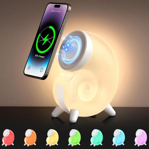 Trahoo-Chargeur Induction Avec Lampe D'ambiance, Chargeur Mag-Safe Ajustable À Côté D'une Lampe De Chevet, Support Mag-Safe Pour Iphone 15 Pro Max/14/13, Chargeur Sans Fil Pour Samsung Galaxy S24 Ult