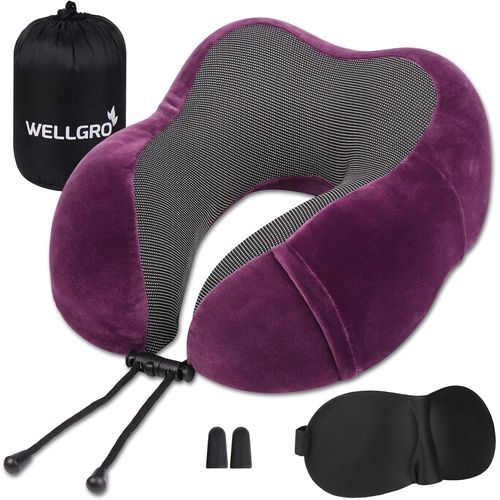Trahoo-Coussin De Nuque Avec Masque De Sommeil 3d Et Bouchons D'oreille ¿C Housse Amovible ¿C Mousse ¿¿ M¿¿Moire De Forme ¿C Fermeture ¿¿Clair ¿C Sac De Rangement Inclus ¿C Coussin De Voyage ¿C Fuchsia