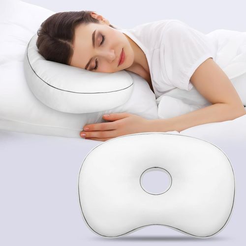 Trahoo-Coussin De Piercing D'oreille Incurvé De Luxe En Velours Pour Les Personnes Dormant Sur Le Côté, Coussin Ergonomique Avec Trou De 9 Cm Pour Soulager Les Oreilles, Blanc