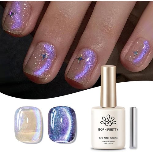 Trahoo-Born Pretty Vernis ¿¿ Ongles Gels Semi-Permanents Magn¿¿Tique, Violet Holographique Paillet¿¿ Cat Magnetic Eye Gel U V Brillant Scintillant Auroras Vernis ¿¿ Ongles Gel 15ml 
