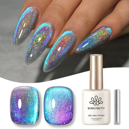 Trahoo-Born Pretty Vernis ¿¿ Ongles Gels Semi-Permanents Magn¿¿Tique, Bleu Violet Holographique Paillet¿¿ Cat Magnetic Eye Gel U V Brillant Scintillant Auroras Vernis ¿¿ Ongles Gel 15ml 