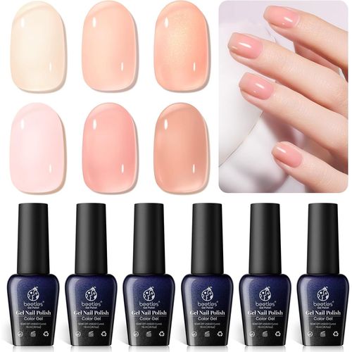 Trahoo-Beetles Vernis Semi Permanent, 6 Couleurs Lot De Vernis ¿¿ Ongles Gels Balance Rose Nude Brun Bl¿¿, S¿¿Che Sous Lampe Uv/Led Cadeaux Pour Femmes 
