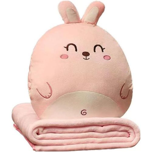 Trahoo-Couverture Et Oreiller De Voyage,3 En 1 Oreiller Multifonctionnel Et Réchauffeur Et Couverture De Mains,Combinaison De Couverture De Voyage Pour Voyage,Camping Ou Bureau (Lapin, L)