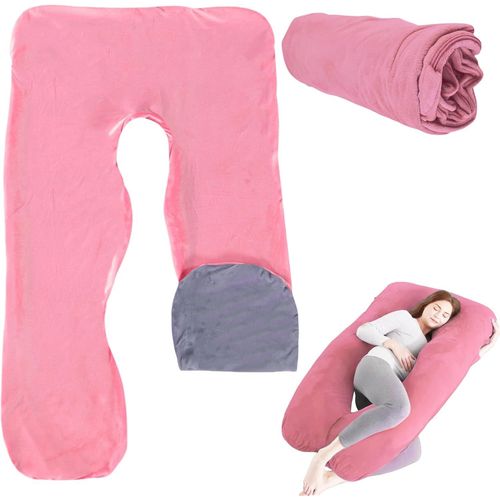 Trahoo-Taie D'oreiller De Grossesse En Forme De U: Coussin Corps Amovible En Coton Housse De Remplacement Pour Adulte, Coussin D'allaitement Pour Adulte, Lavable En Machine, 140x80cm (Rose+Gris)