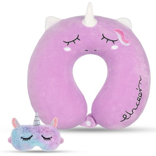 Trahoo-Coussin De Nuque, En Mousse À Mémoire De Forme, Pour Enfant, Avec Masque Pour Les Yeux De Licorne, 30 X 30 Cm, Mignon, Violet