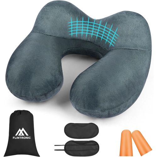 Trahoo-Coussin De Voyage Gonflable, Oreiller De Voyage Pour Avion, Oreillers De Soutien De Velours Doux, Avec Masque Pour Les Yeux Et Bouchons D'oreille, Pliable Et Portable, Pour Avion Train