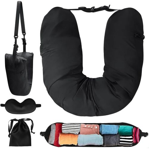 Trahoo-Oreiller Cervical Rembourré Pour Voyage,Oreiller Cervical Rembourré Avec Des Vêtements,Oreiller De Voyage Multifonctionnel Rembourré,Pour Voyager En Voiture Et En Avion