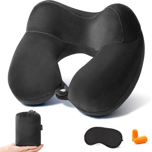 Trahoo-Oreiller De Voyage Gonflable Oreiller De Cou Portable En Velours Doux Avec Sac De Rangement Pour L'avion, Le Train, La Voiture Et Le Bureau