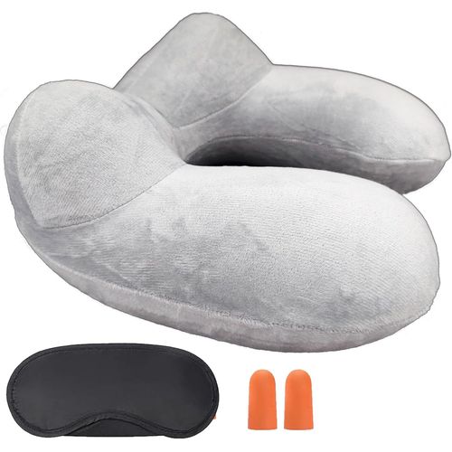 Trahoo-Coussin De Nuque Gonflable - Fabriqué En Velours Doux Et Housse De Coussin Lavable - Compact - Idéal Pour Les Voyages En Voiture, En Avion - Gris