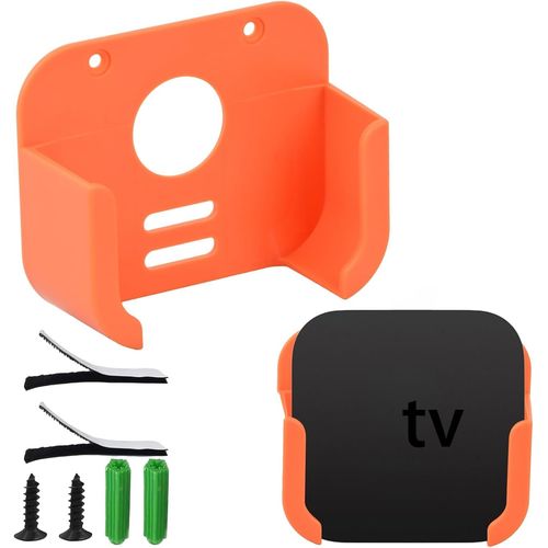 TRAHOO-Support de Montage Mural App Le TV, Support Mural pour Boîtier de Télévision, Support de Fixation Murale pour TV Box, Compatible avec App Le TV 4K et Toutes Les Générations d'apple TV (Orange)