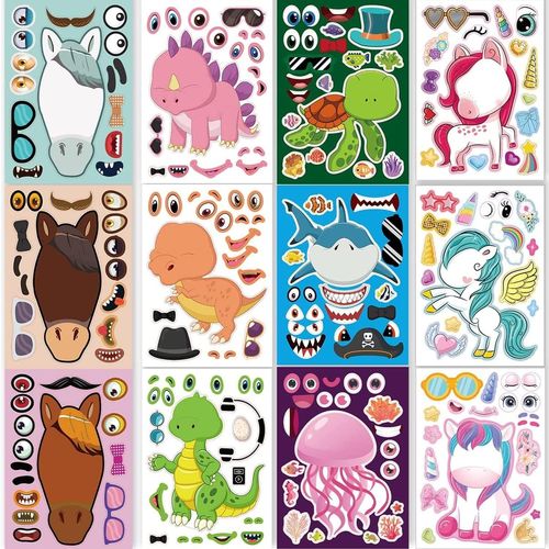 Trahoo-24 Feuille Diy Animal Autocollants Enfants(Förderung Phantasie Kinder) Autocollant Enfant Pour Party Faveurs Événements De Fête Développer Compétences Pratiques Enfants