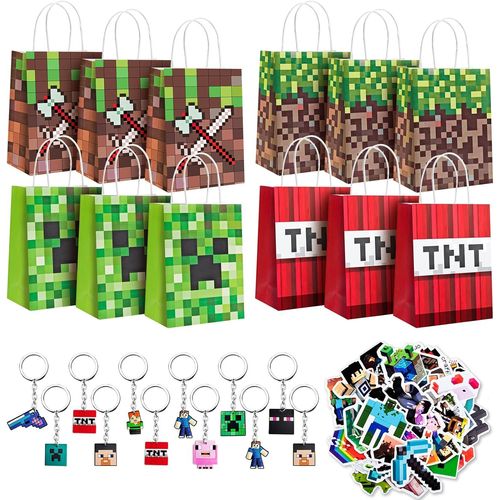 TRAHOO-74 Pièces Cadeau Anniversaire Enfant, Anniversaire Enfant Cadeau Sachet, 12 Sacs Cadeaux, 50 Autocollants, 12 Porte-clés, Party Jouet Anniversaire pour Garçons Filles de Fêtes à Thème