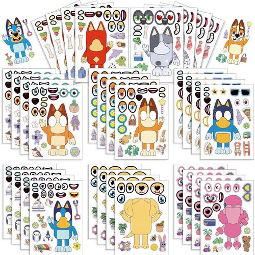 Trahoo-24 Feuilles Cute Cartoon Dog Autocollant,Mignon Anime Enfants Stickers,Diy Dessin Animé Autocollants De Puzzle,Make A Face Autocollants,Chiot Animal Sticker Pour École Fête D'anniversaire Fave