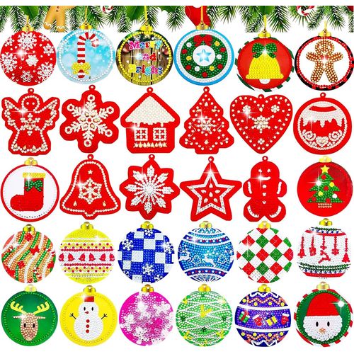 Trahoo-Diamant Painting Pendentif, 30 Pièces Peinture Diamant 5d Pour Enfants, Art Mosaïque Autocollants Kit Suspension, Carte Pendentifs De Noël Décoration