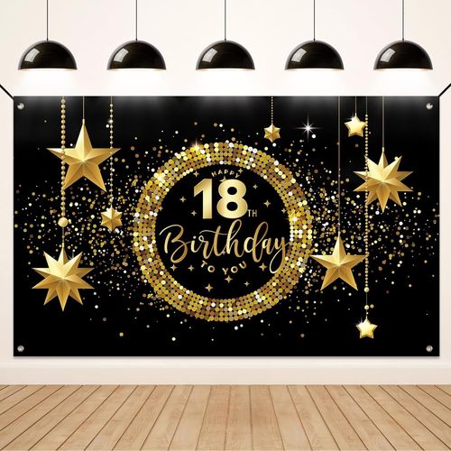 Trahoo-Decoration Anniversaire 18 Ans, Or Noir 18 Ans Banderole Joyeux Anniversaire Fête Photographie Pour 18 Ans Deco Garçon Fille
