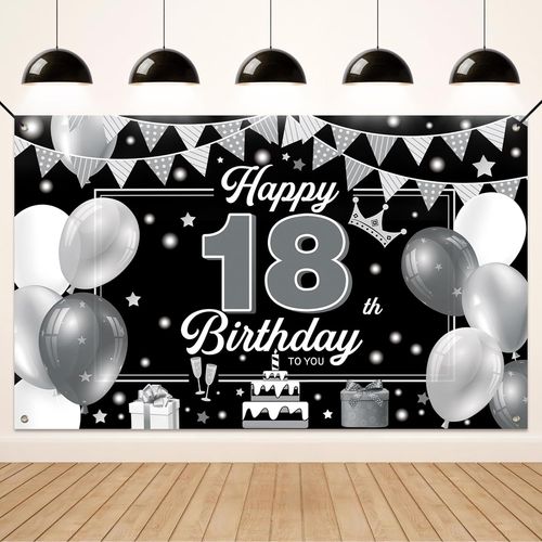 Trahoo-Decoration Anniversaire 18 Ans, Argent Noir 18 Ans Banderole Joyeux Anniversaire Fête Photographie Pour 18 Ans Deco Garçon Fille
