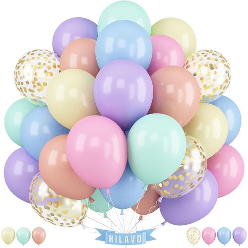 TRAHOO-Ballons pastel multicolores de 30,5 cm - En latex doré - Pour anniversaire, fête, Pâques, fiançailles, mariage, anniversaire de mariage, fête prénatale