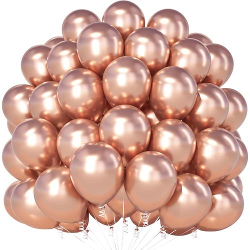 TRAHOO-Ballons Métallisés En Or Rose, 100 Pièces 12 Pouces Ballons En Or Rose Chromé, Ballons Fête En Latex Or Rose Pour Hommes Femmes Anniversaire Baby Shower Remise Des Diplômes Fiançailles Décor