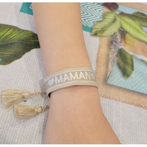 Bracelet Brode Maman Cordelette Pompon Naturel !