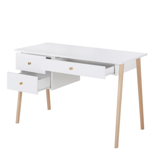 Bureau Enfant 3 Tiroirs Écru Pieds En Chêne