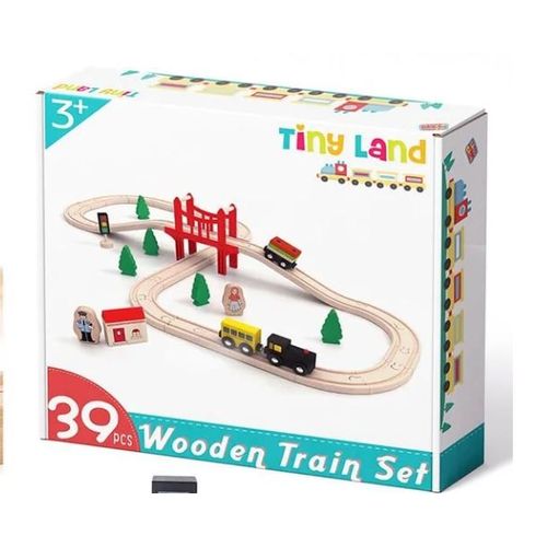 Train en bois Tiny Land pour tout-petits - 39 pièces - Avec rails en bois. Compatible avec Thomas, Brio - Chuggington - Melissa et D -