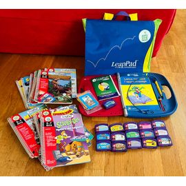 Console LeapPad LeapFrog microphone + 16 livres et cartouches + sac de transport (4/8 ans)