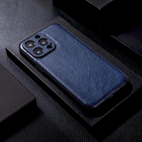 (For Iphone 16 Pro Dark Blue) Étui Rétra En Cuir De Luxe Pour Iphone, Housse Blindée Antichoc