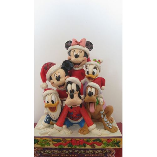 Enesco - Disney Show Case - Disney Traditions - Figurine - Emplier La Joie Des Fêtes - Mickey - Minnie - Daisy - Donald - Pluto - Goofy - Figurine De Noël