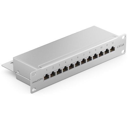 CAT6a Panneau de Brassage 12 Port Bureau 10 Pouces Le Montage en Rack Assemblage du Serveur 12x RJ45 Blindé TIA568A TIA568B-Gris Clair