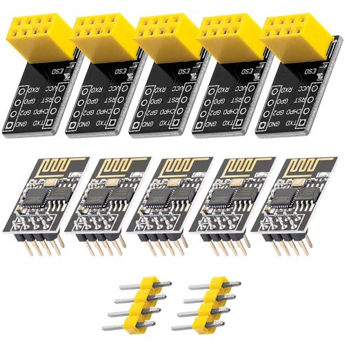 5 x ESP8266 ESP-01S Module émetteur-récepteur série sans Fil WLAN WiFi avec Adaptateur pour Breadboard Compatible avec Arduino et Raspberry Pi y Compris Un eBook