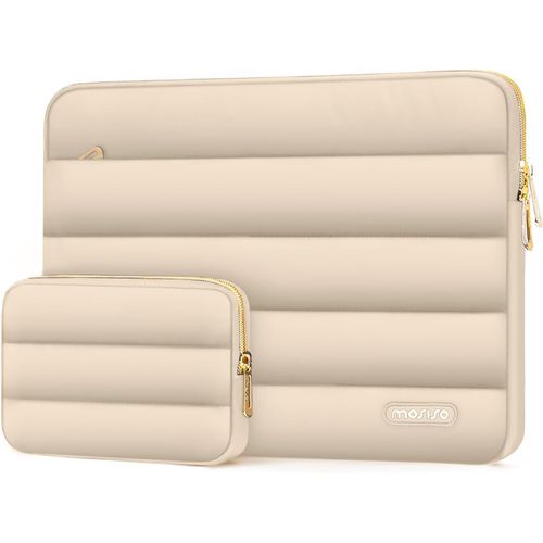 Housse Ordinateur Portable Bouffi 13-13,3 Pouces,Compatible avec MacBook Air 13 13,6 M4 M3 M2 M1/Pro 13/Pro 14,HP,Dell,ASUS,Lenovo,Pochette Horizontal Polyester avec Petit Sac,Abricot