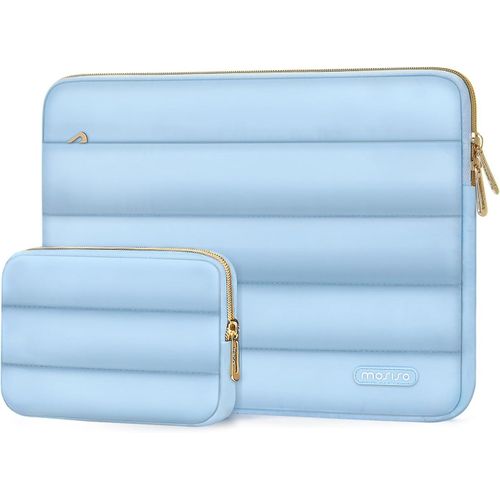 Housse Ordinateur Portable Bouffi 13-13,3 Pouces,Compatible avec MacBook Air 13 13,6 M4 M3 M2 M1/Pro 13/Pro 14,HP,Dell,ASUS,Lenovo,Pochette Horizontal Polyester avec Petit Sac,Air Bleu