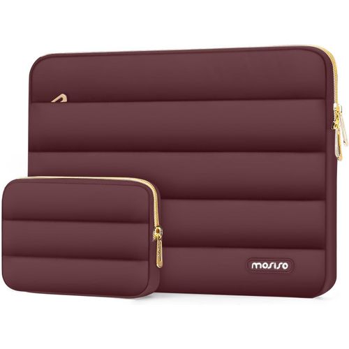 Housse Ordinateur Portable Bouffi 13-13,3 Pouces,Compatible avec MacBook Air 13 13,6 M4 M3 M2 M1/Pro 13/Pro 14,HP,Dell,ASUS,Lenovo,Pochette Horizontal Polyester avec Petit Sac,Vin Rouge