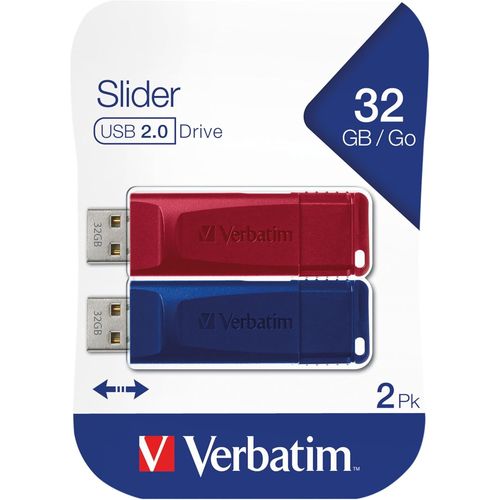 Clé USB Slider Multipack 32Go I USB 2.0 I 2 clés USB I pour Laptop Ordinateur Portable ultrabook TV autoradio I Stick USB 2.0 I Clé USB avec Un système de Poussoir I Rouge Bleu
