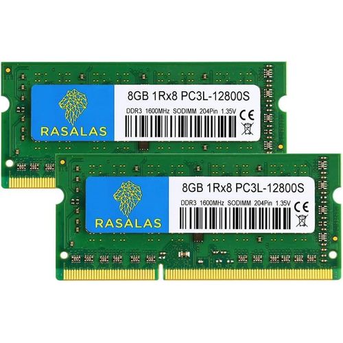 16Go 2X8Go 1Rx8 PC3L-12800S for Laptop DDR3L 1600MHz SODIMM DDR3 RAM 1.35V CL11 204-Pin PC3-12800 Mémoire Portable 8 Go