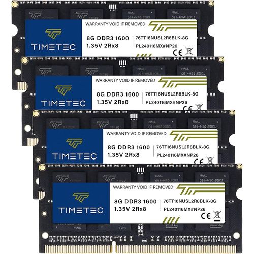 32Go KIT(4x8Go) DDR3/DDR3L 1600MHz PC3-12800 Non-ECC sans Tampon 1,35V/1,5V CL11 2Rx8 Double Rang 204 Broches SODIMM Ordinateur Portable PC Ordinateur mémoire RAM PCB Noir