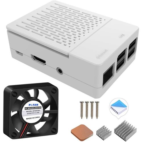 Boitier pour Raspberry Pi 3 modèle B + (B Plus),avec Ventilateur et 3PCS Dissipateurs pour Raspberry Pi 3/2 modèle B (n'inclut Pas Le Tableau Raspberry Pi) (Blanc)