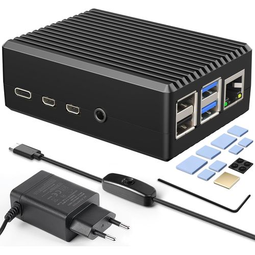 Boitier pour Raspberry Pi 4 Case Métal avec USB-C 5v 3a Adaptateur Aluminium Dissipateurs Case pour Raspberry Pi 4b 8gb 4go Dissipateur Thermique Cooler Box pour Raspberry Pi