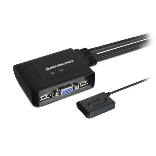 VGA Commutateur KVM Switch USB 1920×1080 (max. 2048 x 1536) avec 2 interfaces USB 2.0 pour clavier,souris,lecteur et câble de 1,8 m et télécommande,Plug n Play,compatible avec PC,MAC
