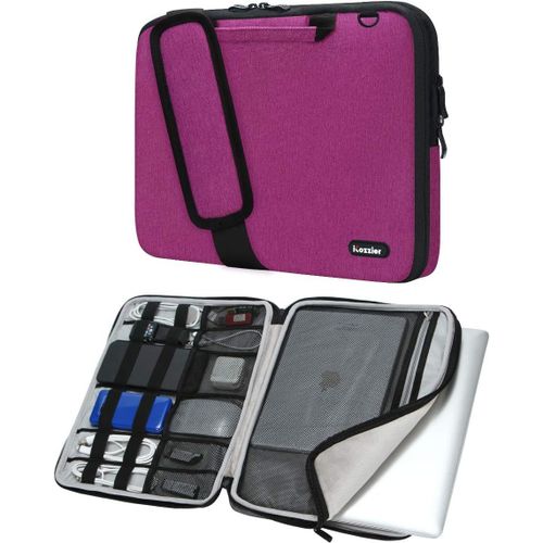 Sacoche à bandoulière pour Ordinateur Portable 11-11.6 Pouces Poignée Accessoires électroniques Organizer Messenger Housse de Transport avec bandoulière et bandoulière-Rose